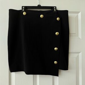 Express Black Wrap Skirt with Gold Buttons